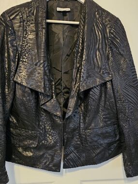 Womens Black Textured Animal Print Shimmer Jacket 0x